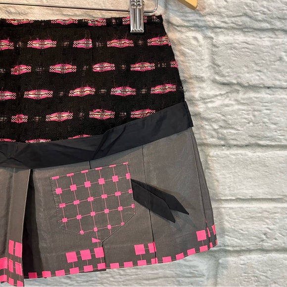 Custo Barcelona US2 EU 36 Pink/ Grey  & Black Abstract Pleated Mini Skirt W Bow - Picture 7 of 11